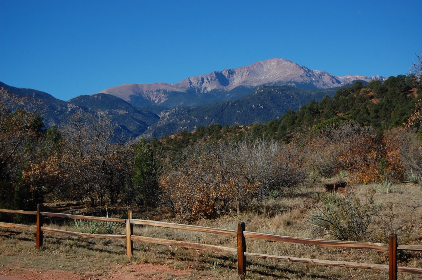 Pikes Peak above the foothills west of Colorado Springs